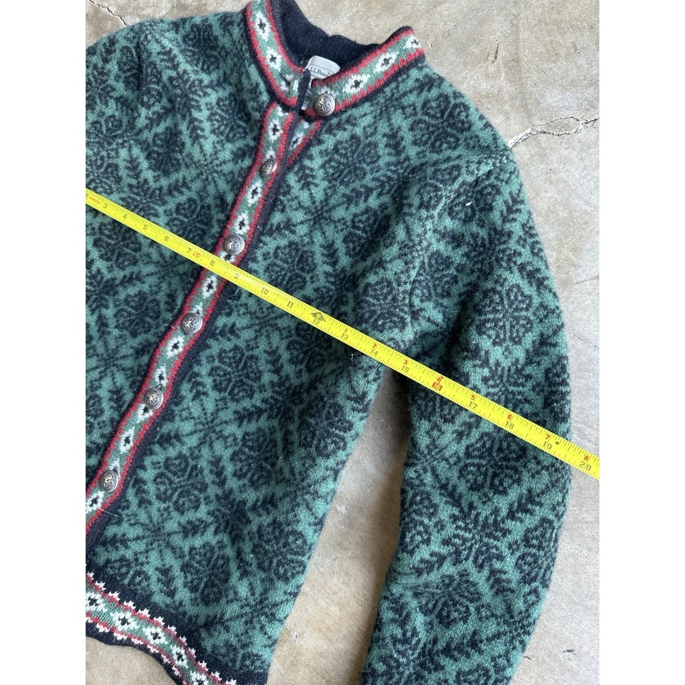 L.L. Bean Women's Green Geometric Cottage Preppy Merino Wool Cardigan Sweater S - Picture 8 of 8